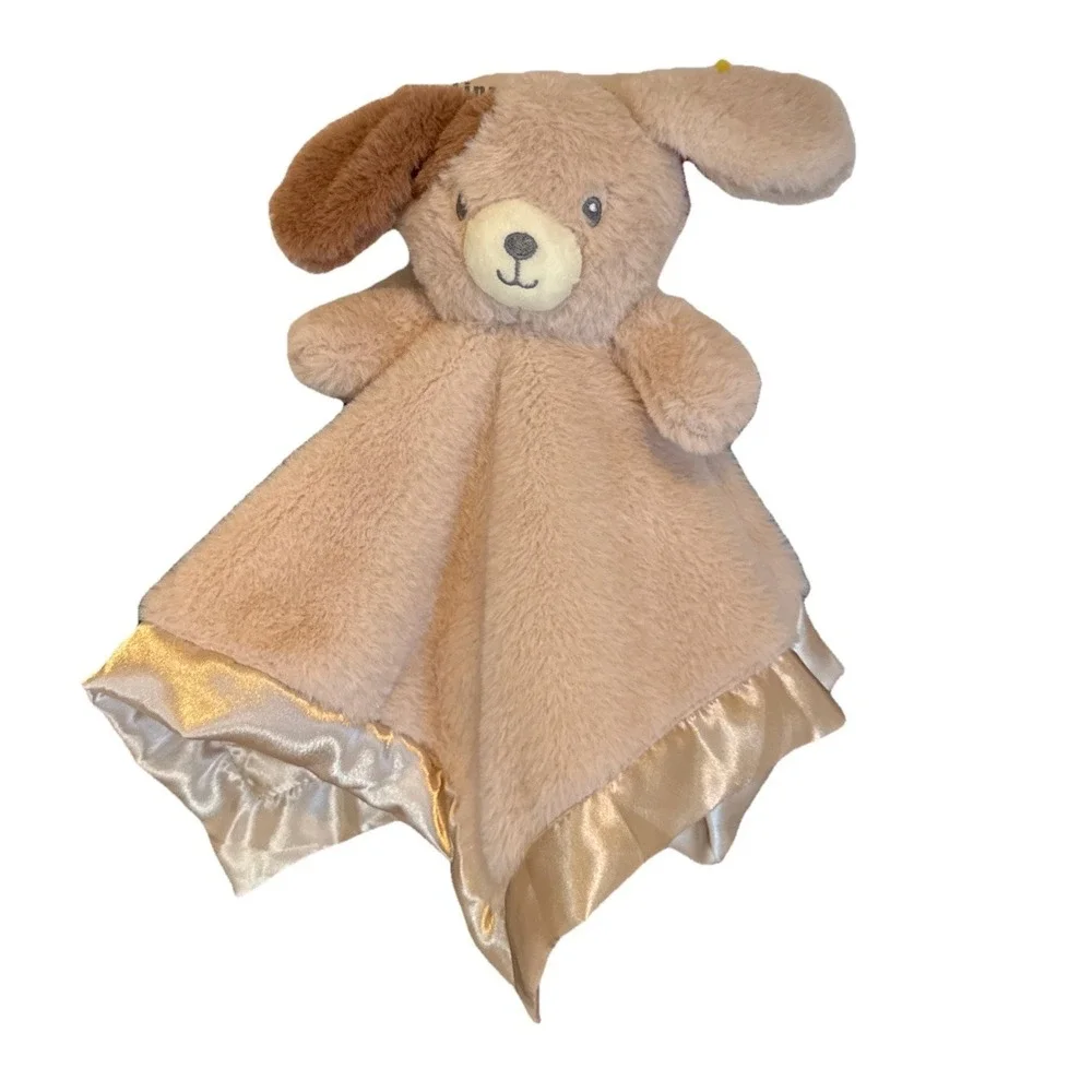 NWT Linzy‎ Baby Beige Puppy Dog Lovey Rattle Plush Spot Infant Security Blanket